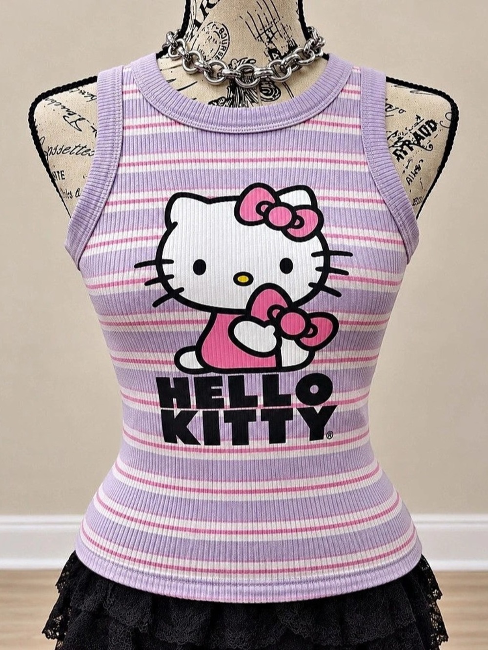 Sanrio Hello Kitty Sanrio tank top Striped Tank Top Pink & Purple Small